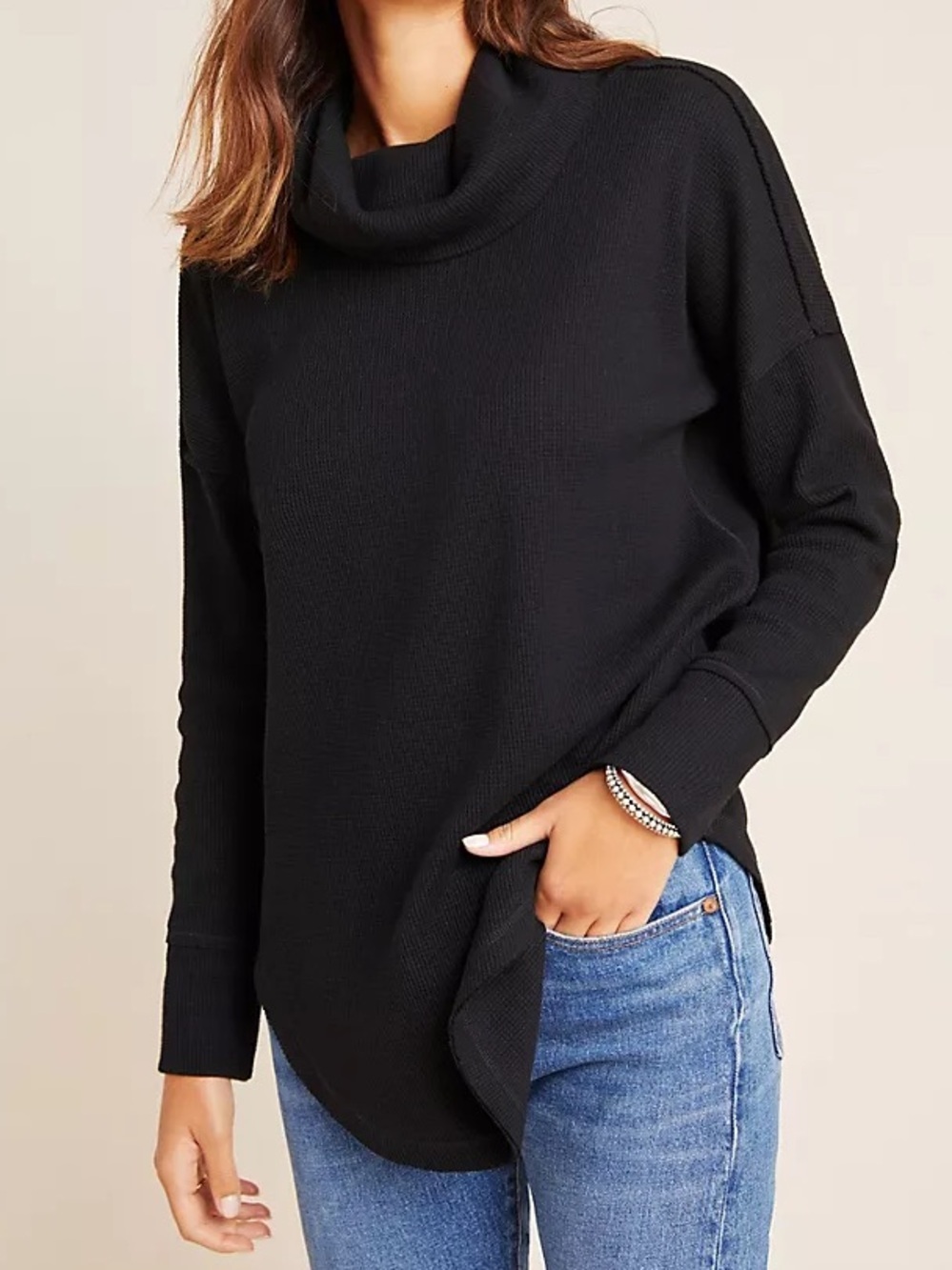 MAEVE Ainsley Thermal Turtleneck Black Long sleeve Top Small